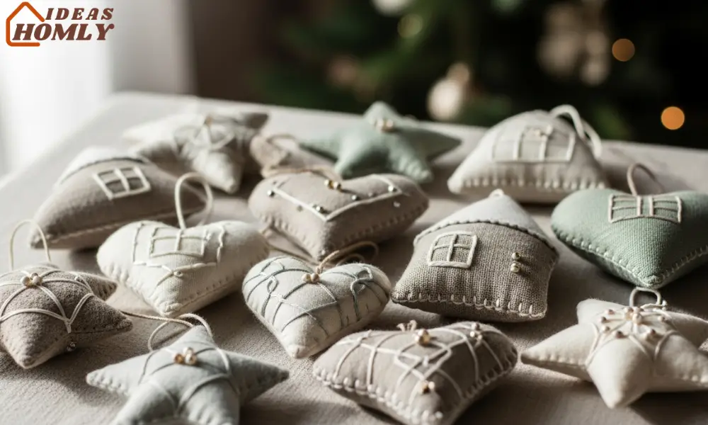 Soft Felt and Fabric Christmas Ornaments in Neutral Tones