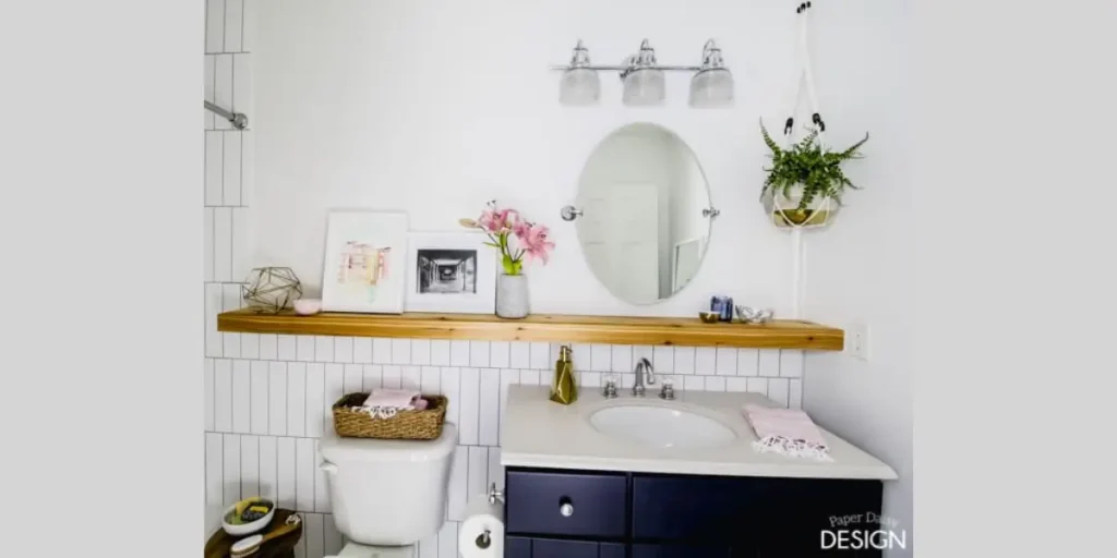 Floating Shelves Above the Vanity Mirror