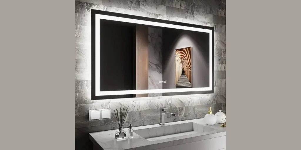 Backlit Mirror with Soft Overhead Glow