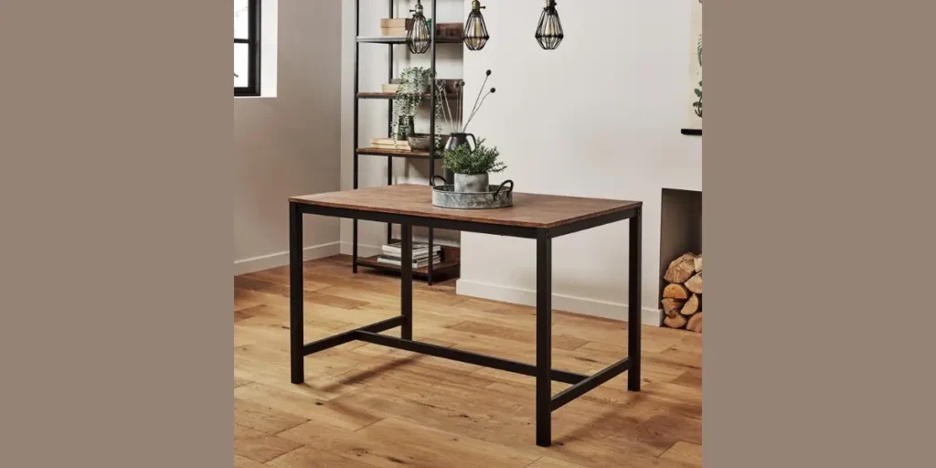 Black Metal Frame with Solid Wood Top