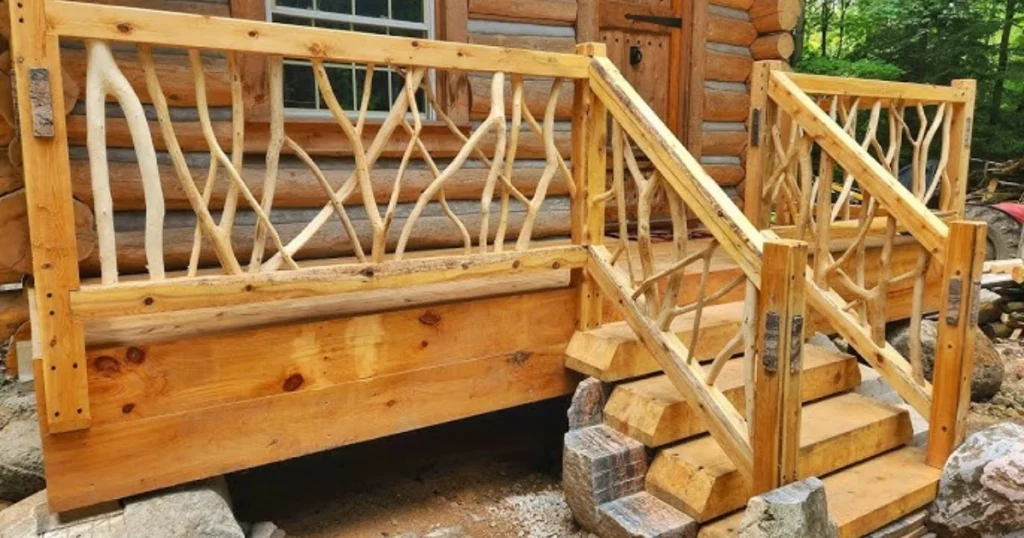 Rustic Log Railing for Cabin or Farmhouse Stairs