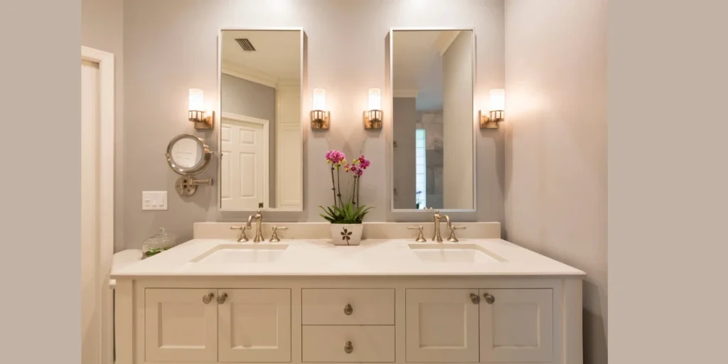 Double Arm Bathroom Sconce for Wider Mirrors