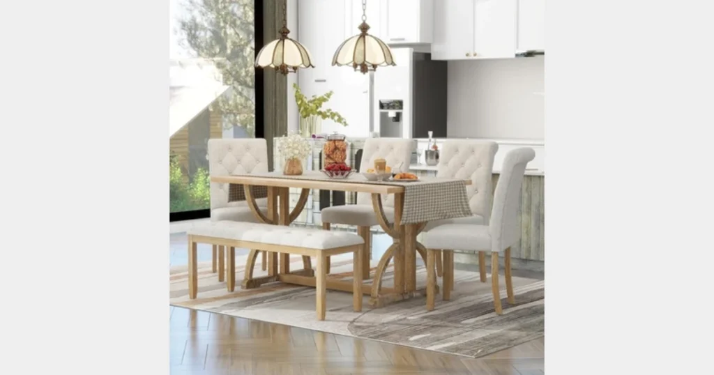 Modern Wooden Dining Table with Matching Bench