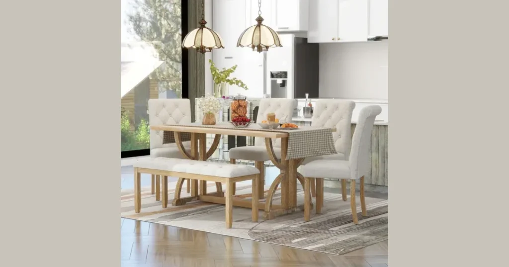 Upholstered Bench with Rectangular Dining Table