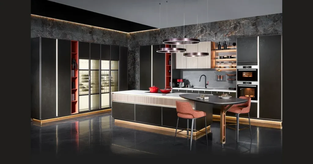 Marble Kitchen Island with Elegant Dining Extension