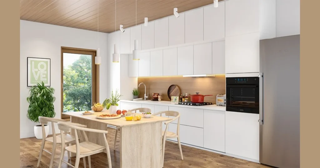 Scandinavian Style Kitchen Island with Light Wood Dining Table