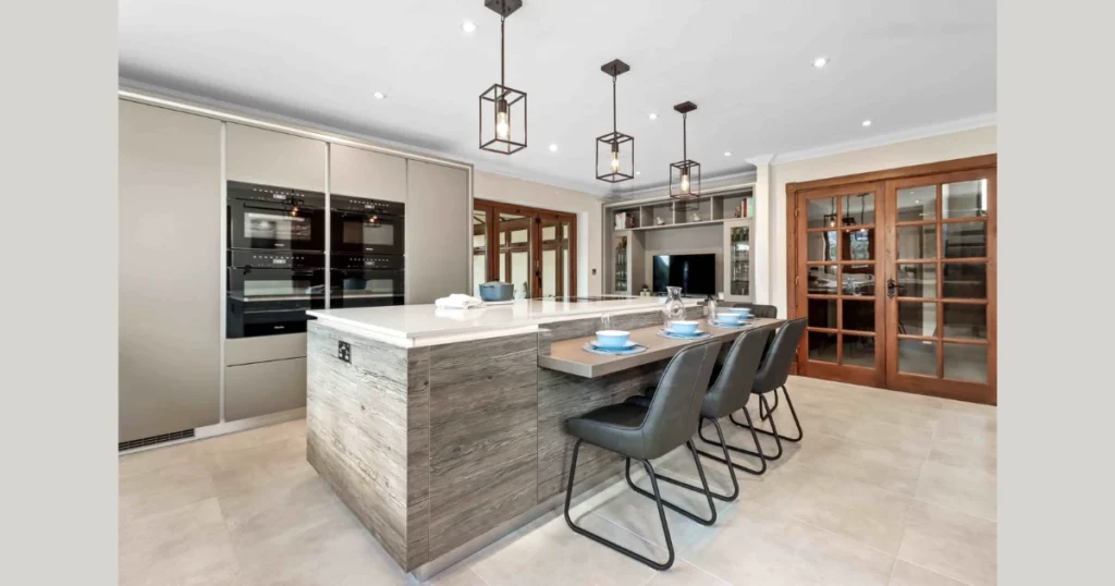 Extended Breakfast Bar Island with Dining Table Seating