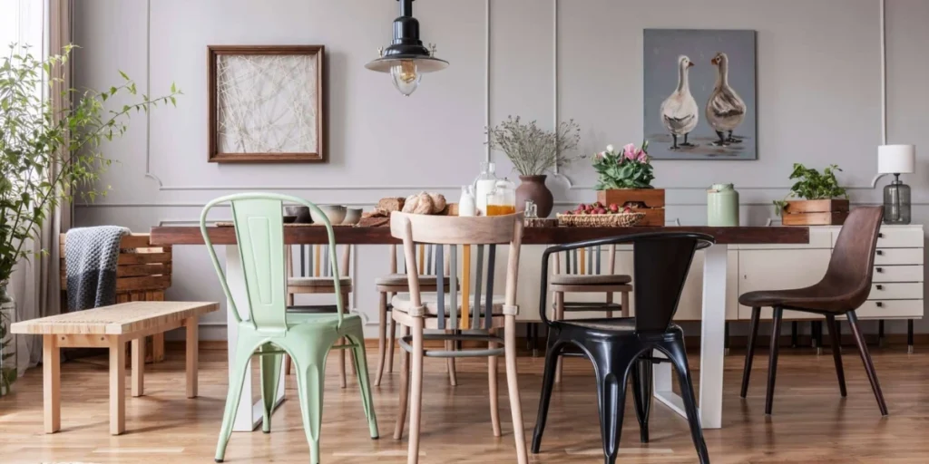 Eclectic Dining Room With Mixed Chair Styles