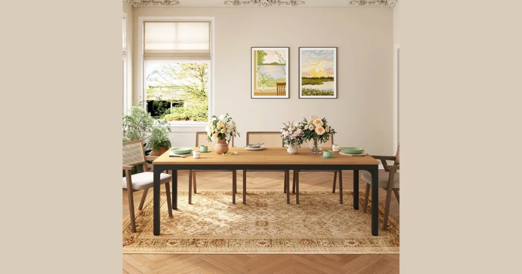 78 Inch Dining Table with Tapered Legs for Mid Century Look