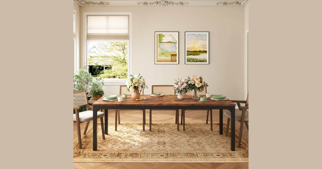 Rectangular 78 Inch Dining Table with Metal Base