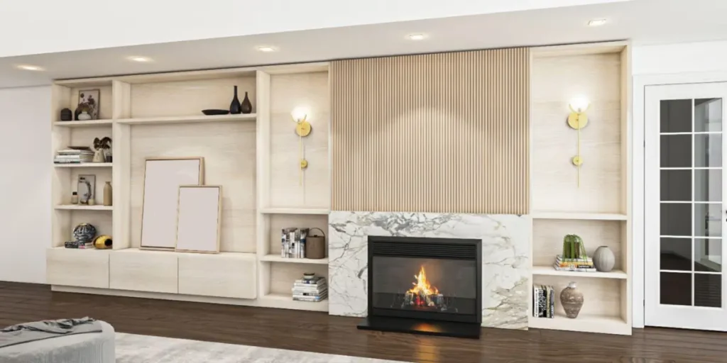 Fireplace with Built In Shelving