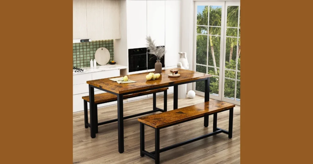 Wooden Rustic Dining Table with 2 Chairs for Warm Interiors