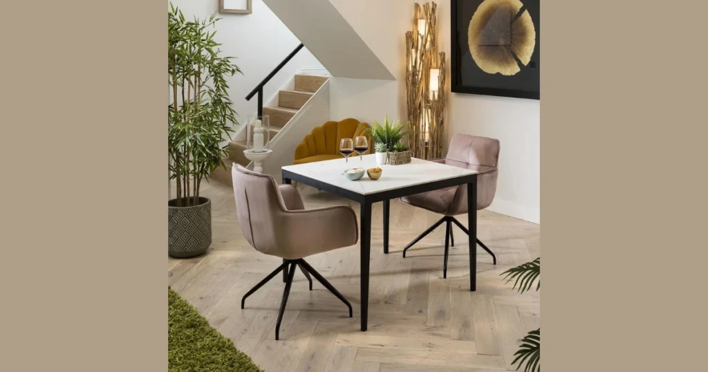 Modern Marble Top Dining Table with 2 Chairs for Elegant Apartments
