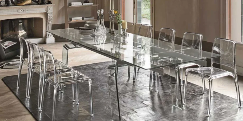 Glass Top Dining Table to Visually Open Small Rooms