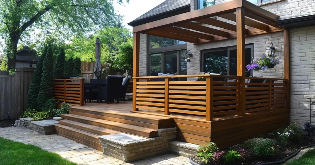 Horizontal Wood Slat Deck Railing for a Modern Rustic Style