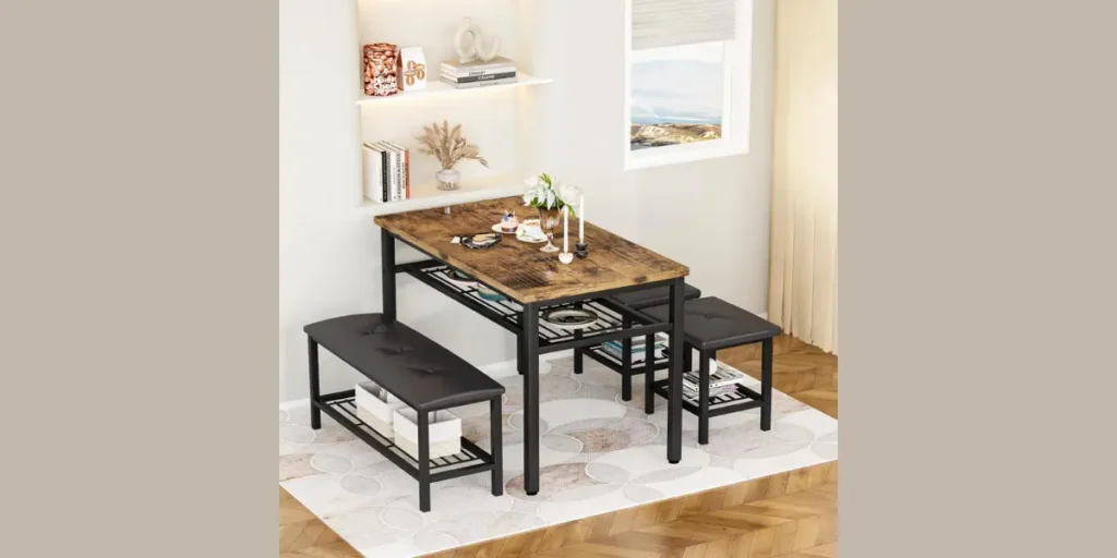 Industrial Dining Table with Built-In Storage