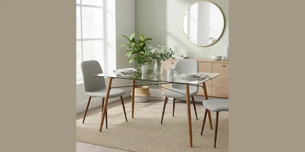 Industrial Glass and Metal Dining Table