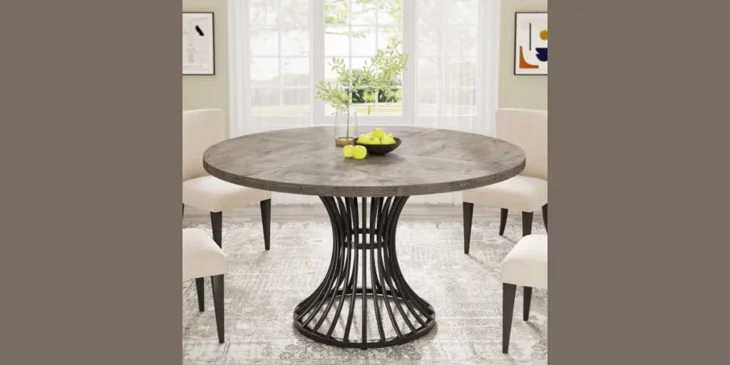 Round Industrial Table with Metal Pedestal