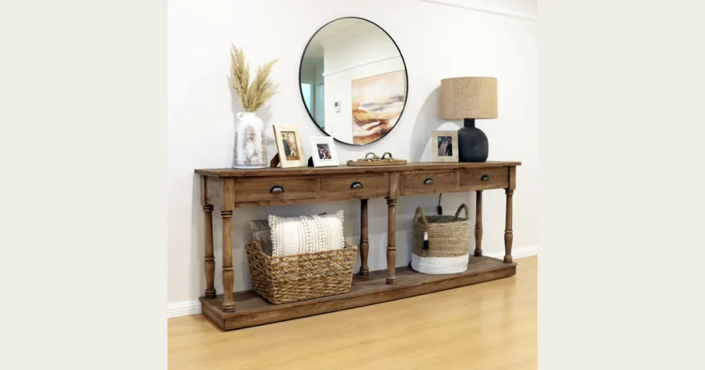 Farmhouse Style Console Table with Rustic Charm