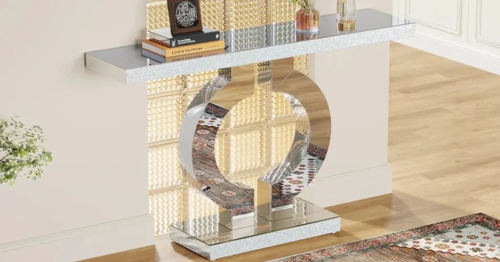 Mirrored Console Table for a Bright Dining Room