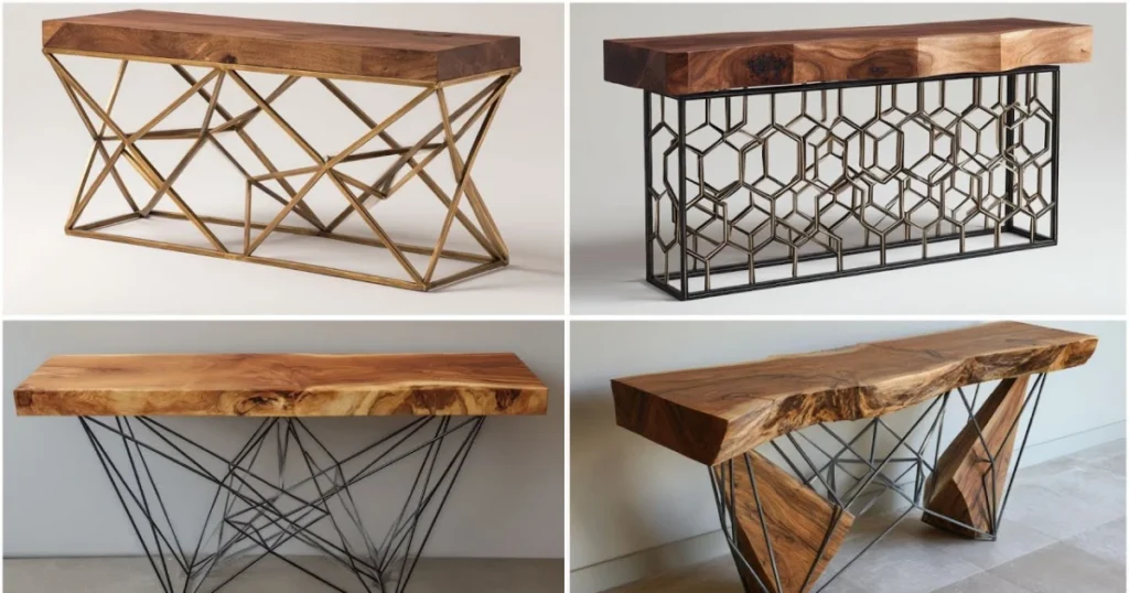 Industrial Style Dining Room Console Table with Metal and Wood