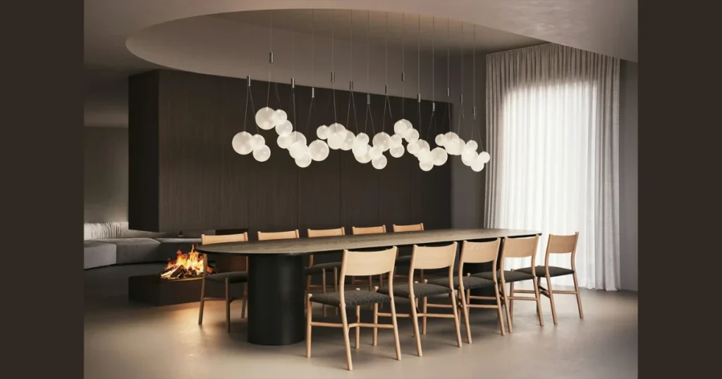 Modern Linear Pendant Light Over Dining Table