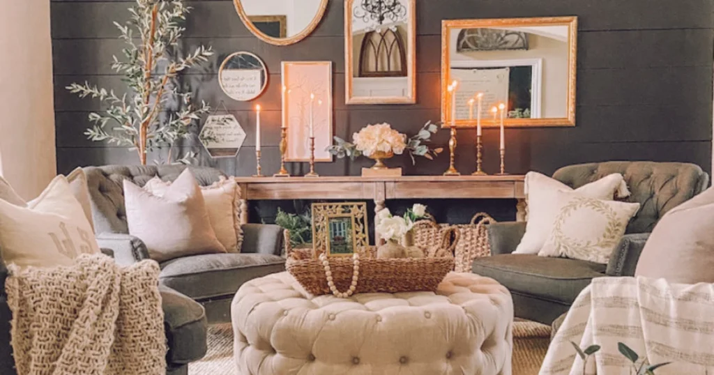 Statement Gallery Wall with Art and Mirrors