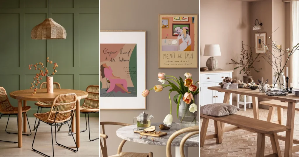 Boho Dining Room with Neutral Base and Colorful Accents