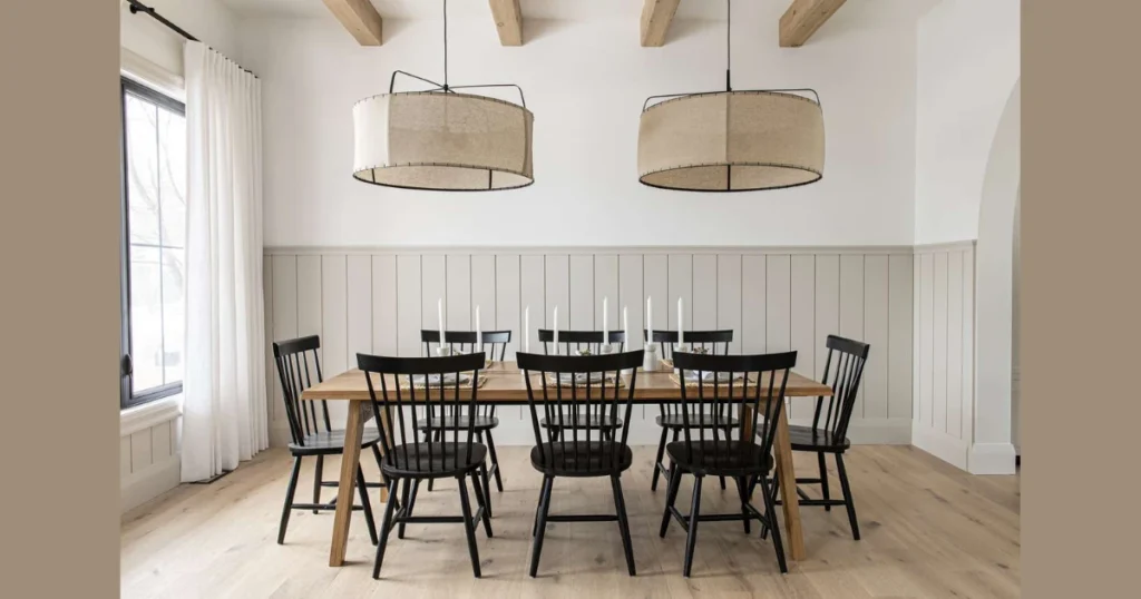 Rustic Wooden Dining Table with Mixed Farmhouse Chairs