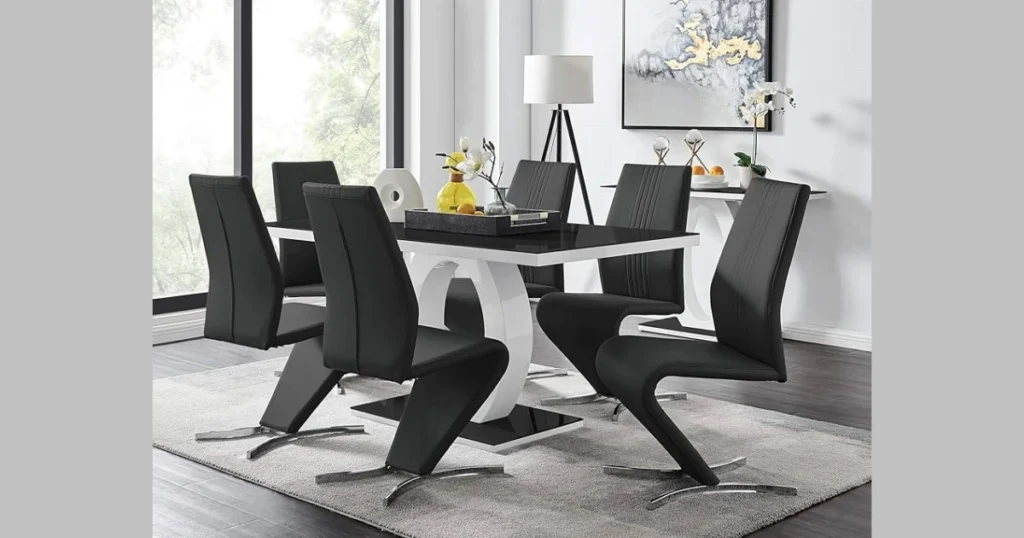 Modern Glass Dining Table with Black and White Chairs