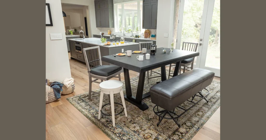 Rectangular Dining Table with Bench and Mixed Chairs