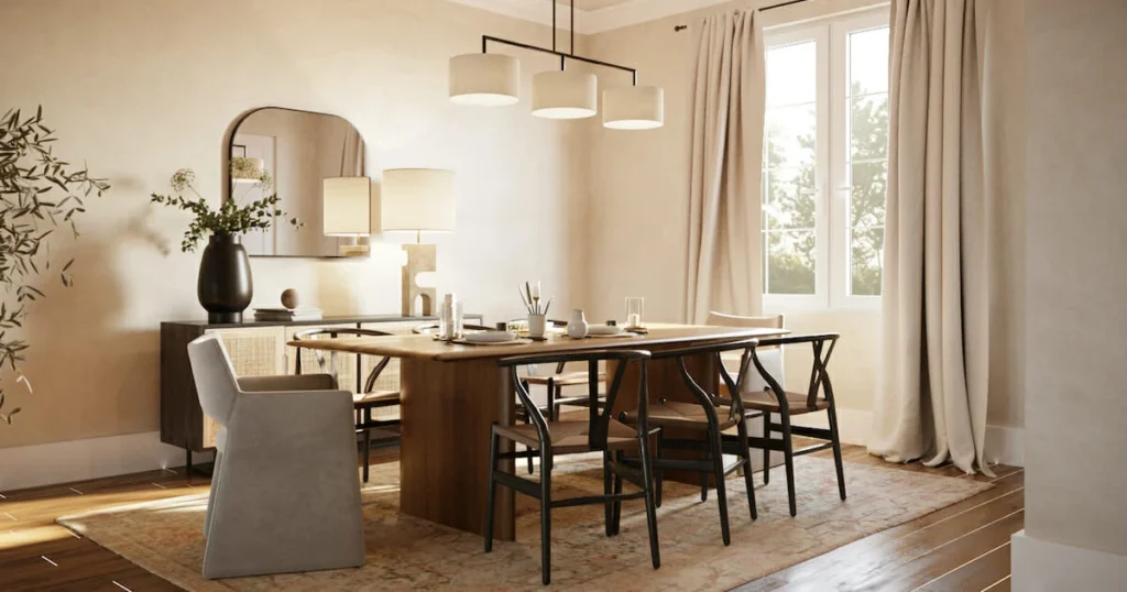 Scandinavian Dining Table with Neutral Mixed Chairs