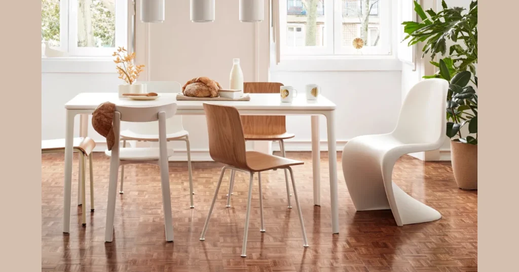 Minimalist Dining Table with Mixed Modern Chair Designs