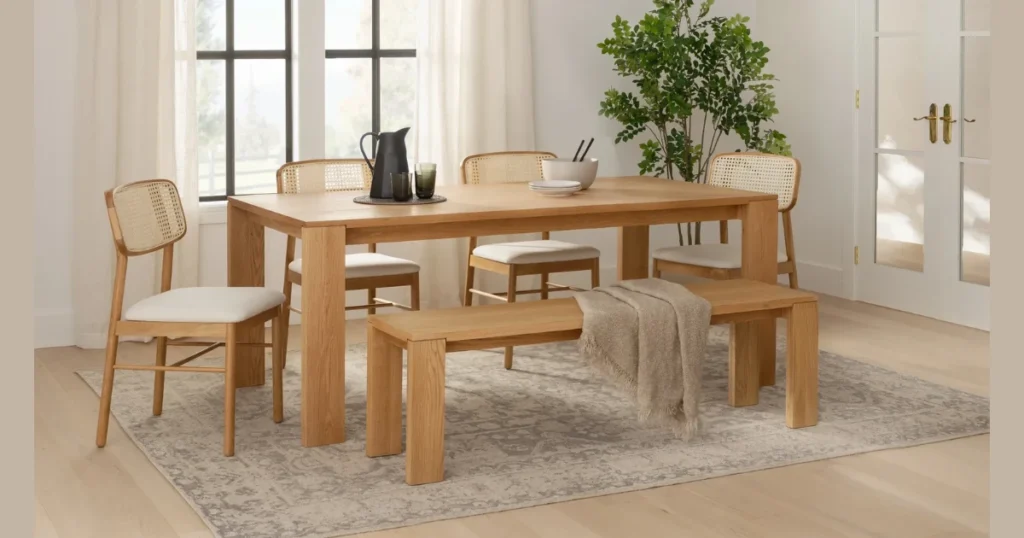 Large Rectangular Dining Table with Statement End Chairs