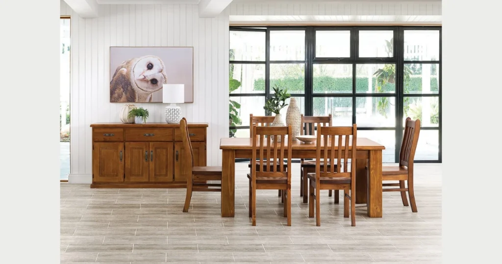 Wooden Dining Table with Mixed Wood Chairs in Different Finishes