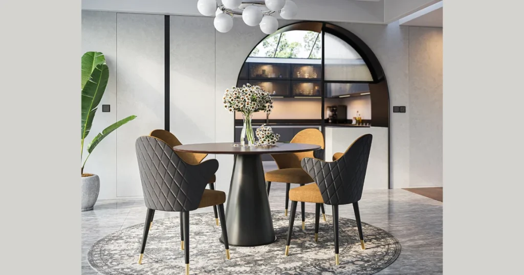Round Dining Table with Four Different Chair Designs