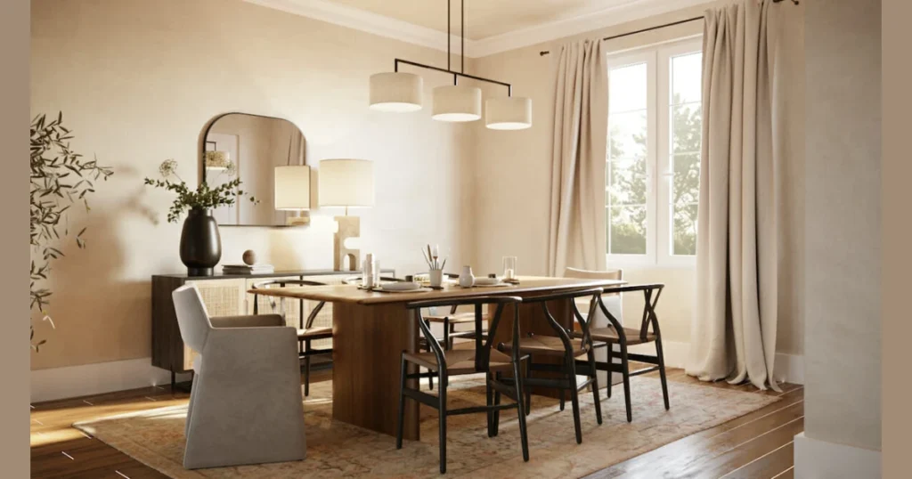 Scandinavian Dining Table with Soft Neutral Chair Mix