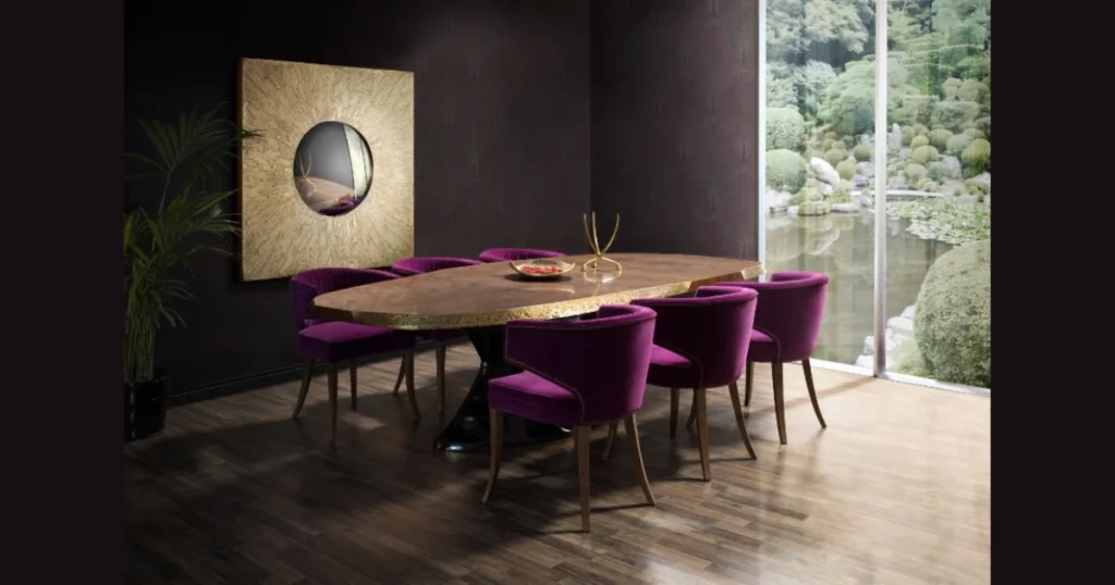 Luxury Dining Table with Velvet and Wooden Chair Blend