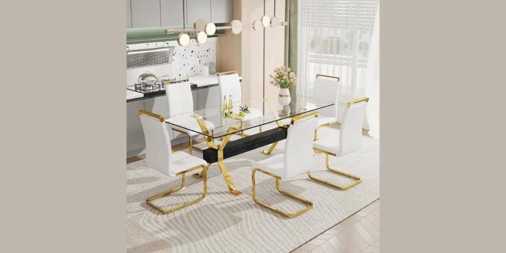 Modern Glass Table with Upholstered Chairs