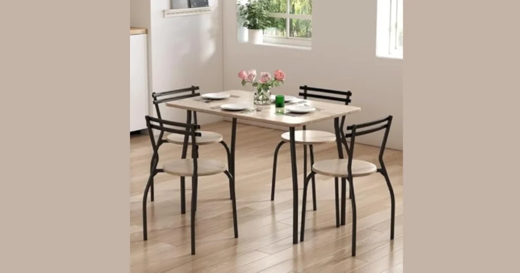 Minimalist Metal Frame Dining Table with 4 Chairs