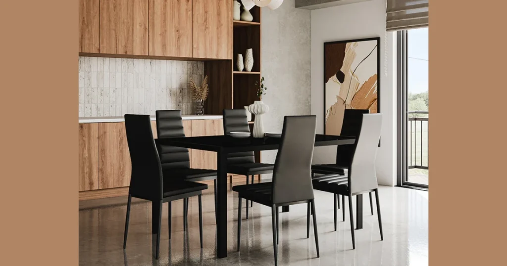 Glass Top Dining Table for 6 with Modern Chairs
