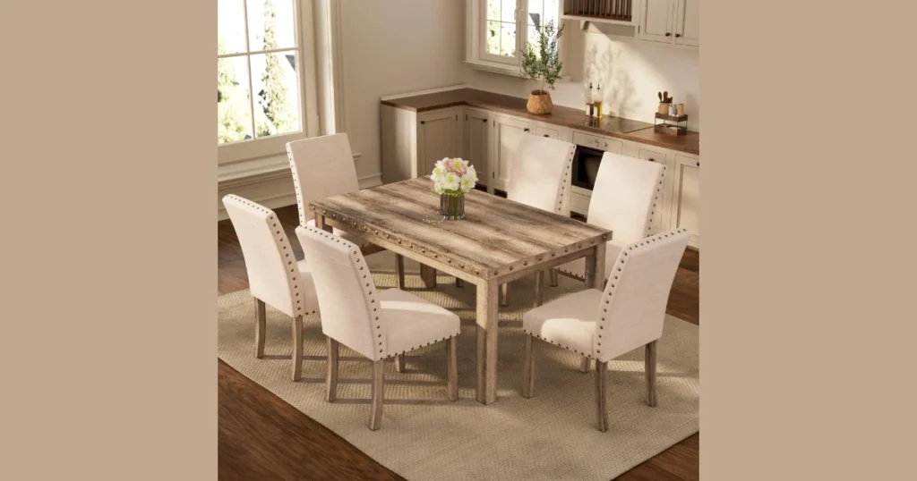 Farmhouse Style Dining Table Set with 6 Chairs for Rustic Charm