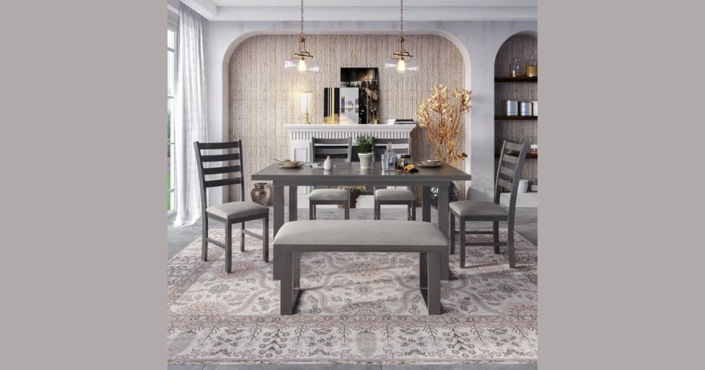 Upholstered Dining Table Set with 6 Cushioned Chairs for Comfort