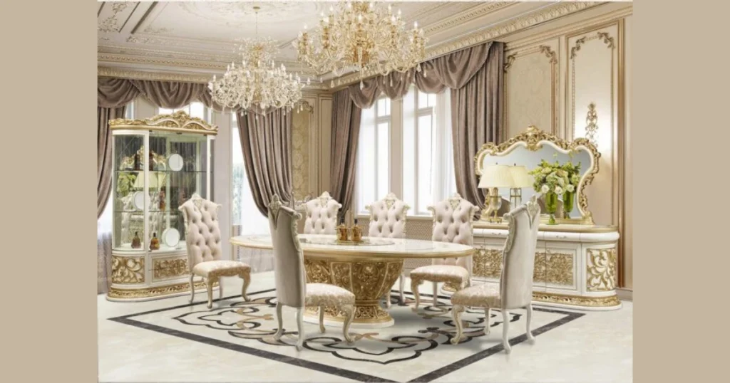 Luxury Dining Table with 6 High Back Chairs for Formal Settings