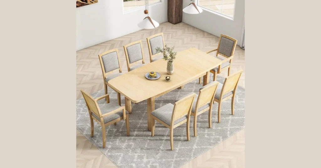 Solid Wood Rectangular Dining Table with 8 Chairs
