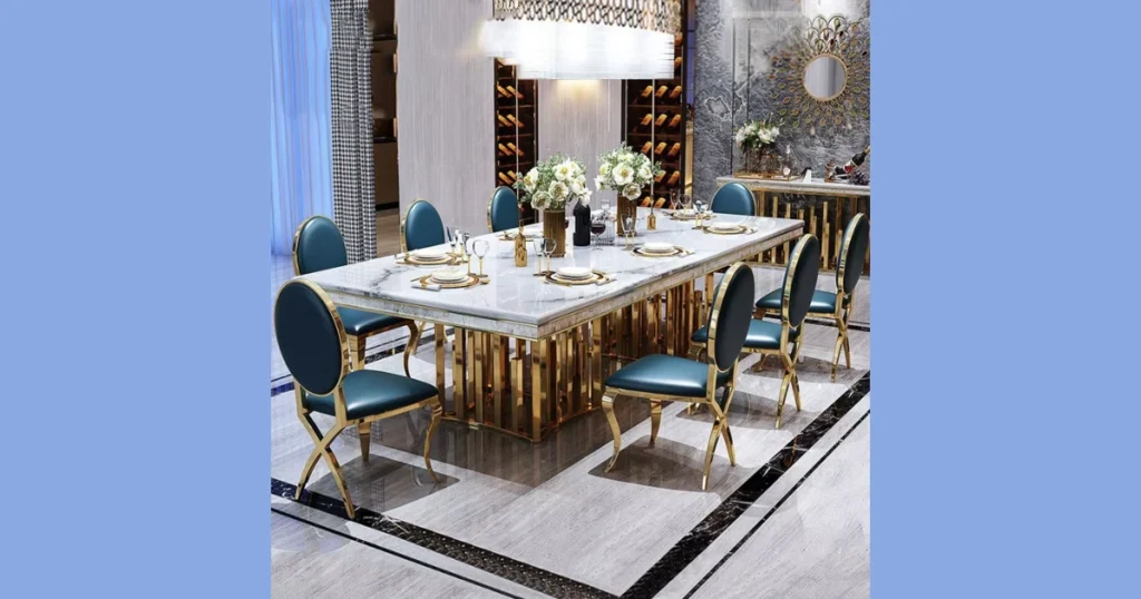 Marble Top Dining Table with 8 Chairs for Luxury Look