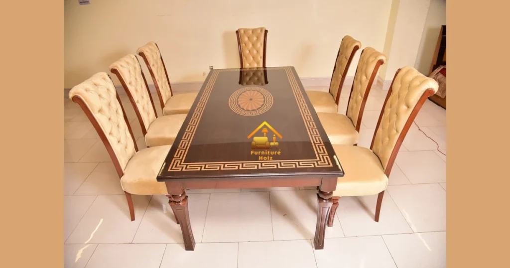 High Gloss Finish Dining Table with 8 Chairs