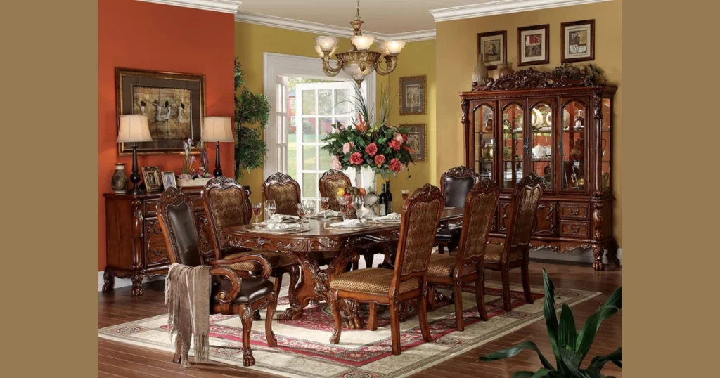 Traditional Carved Dining Table with 8 Chairs