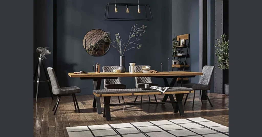 Space Saving Bench and Chair Combination for 8 Seater Dining Table