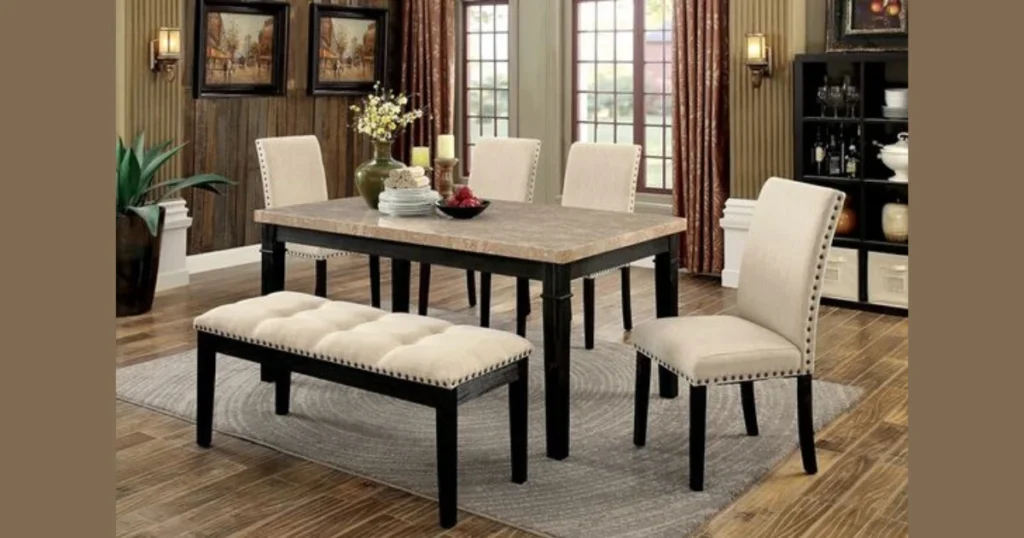 Compact Two-Tone Marble Dining Table Design